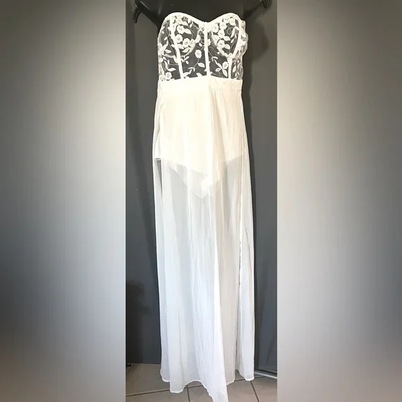 Fashion Nova | Dresses | Fashion Nova Sheer Floral Mesh Corset Romper Wmaxi  Skirt Overlay Jrsm | Poshmark